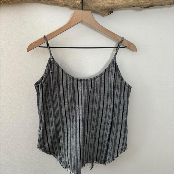 Zulu and Zephyr women’s size small linen tank black and gray stripe - Picture 1 of 4